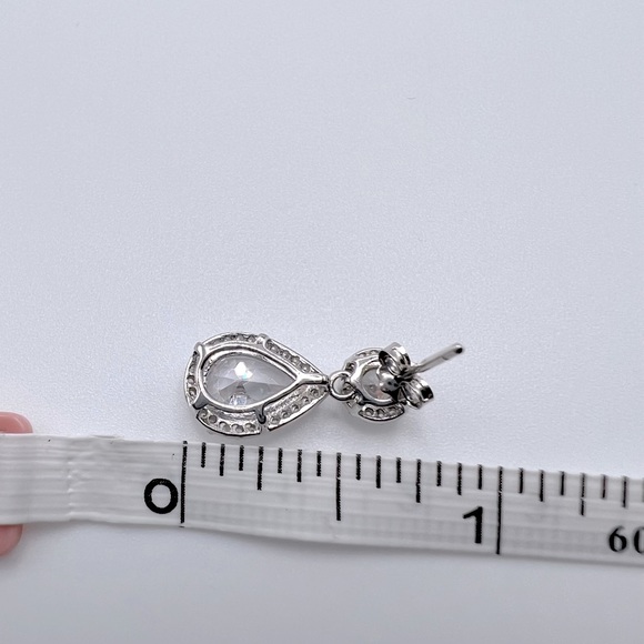 .925 Sterling Silver Rhodium Plated Teardrop CZ Earrings - Picture 9 of 17